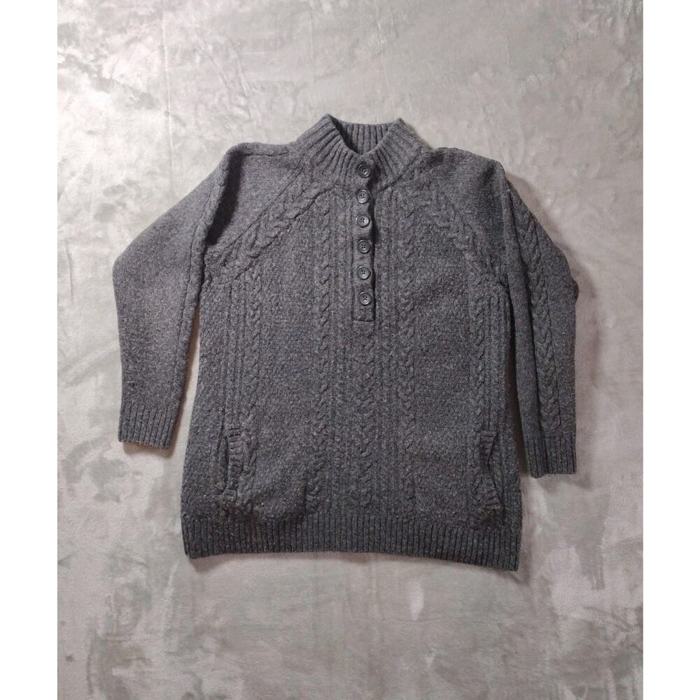 Soft Surroundings Women's M Gray Cable Knit Sweater Academia Fisherman Preppy